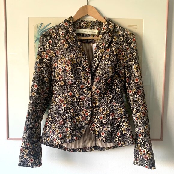 Anthropologie Jackets & Blazers - Daughters of the Liberation Anthropologie Velvet Navy Floral Blazer
